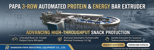 Últimos blogs da empresa sobre Máquina automática de barras de energia de 3 fileiras: avançando na extrusão de alta produtividade na fabricação moderna de alimentos