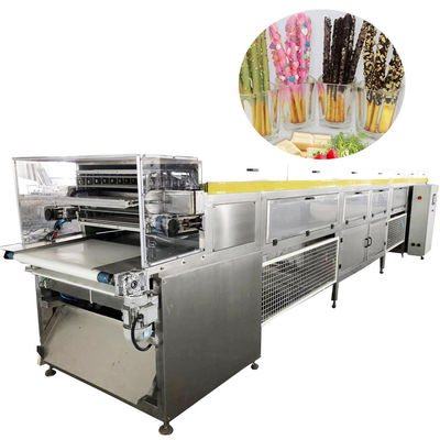 1300kg/h Máquina de Enrober de Chocolate Ar Refrigerante Bastões Pocky Linha de produção de revestimento duplo